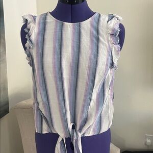 Anthropologie Cloth & Stone Striped Tie-Front Rayon Sleeveless Shirt Size Small